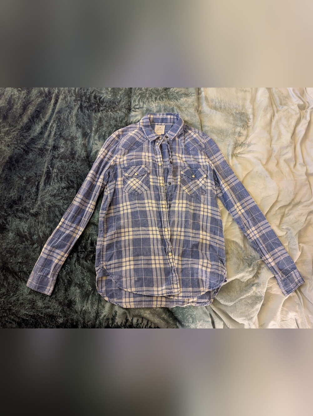 Light Blue and White Plaid Button-Up Shirt